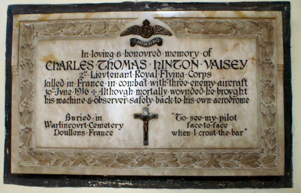 Memorial plaque to C.T.H. Vaisey